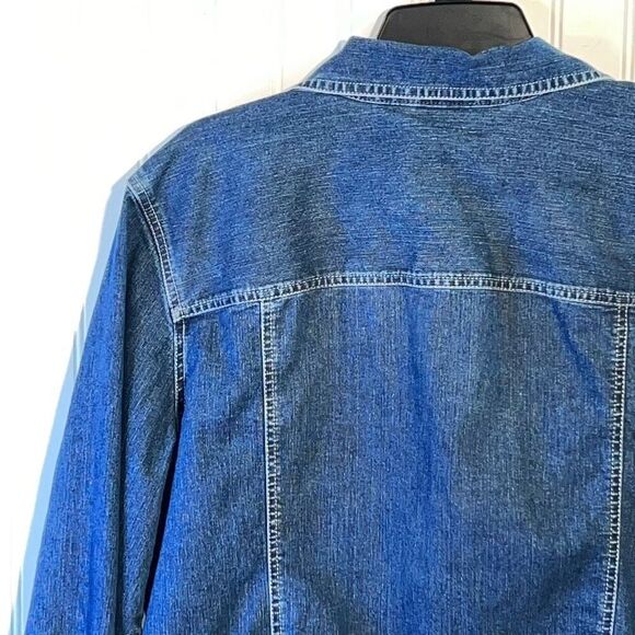 Erika Denim Jacket Womens Size Xlarge Blue Embroidered Floral Button Up Long Slv - Picture 9 of 12